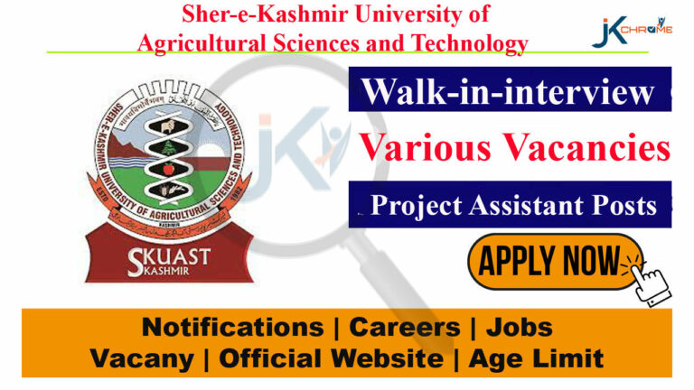 SKUAST Kashmir Project Assistants Job Vacancy, Walk-in-interview