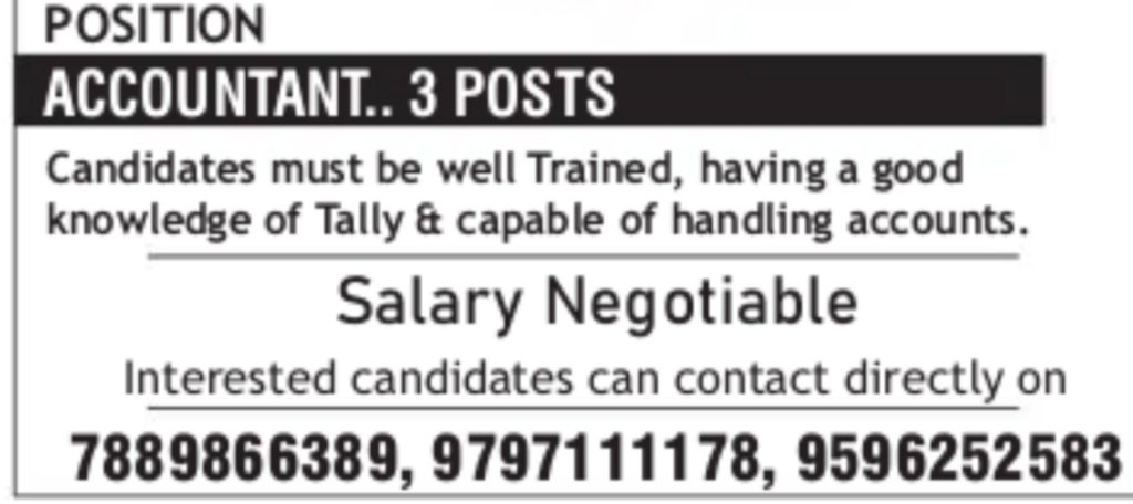 Accountants Job Vacancy in Srinagar