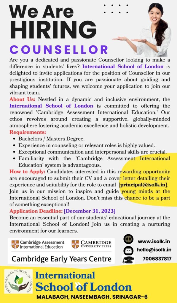 International School of London Srinagar Job Vacancy