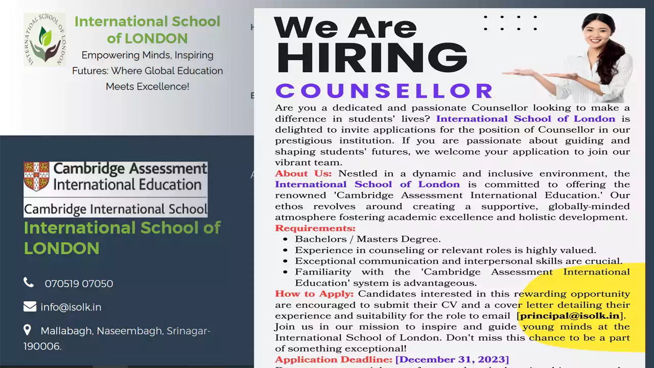 International School of London Srinagar Job Vacancy