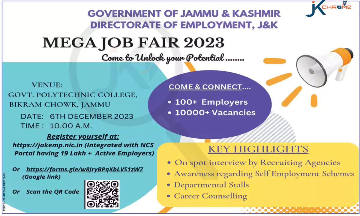 Mega Job Fair in J&K, 10,000+ Vacancies, Register Link