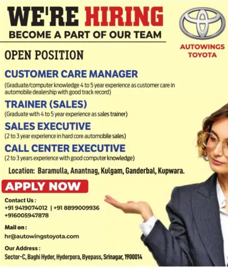 Autowings Toyota Srinagar Job Vacancies