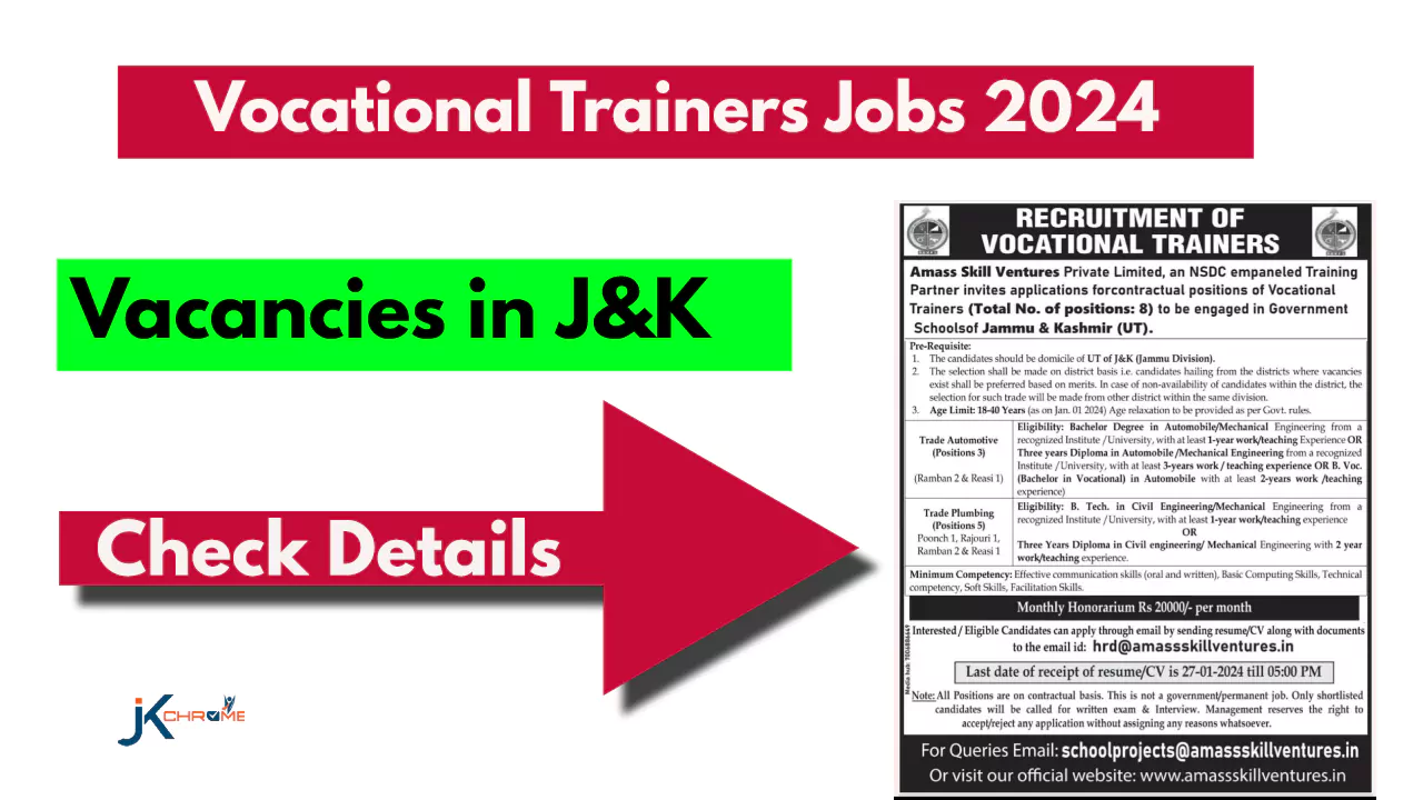 Vocational Trainers Vacancy 2024 in J&K
