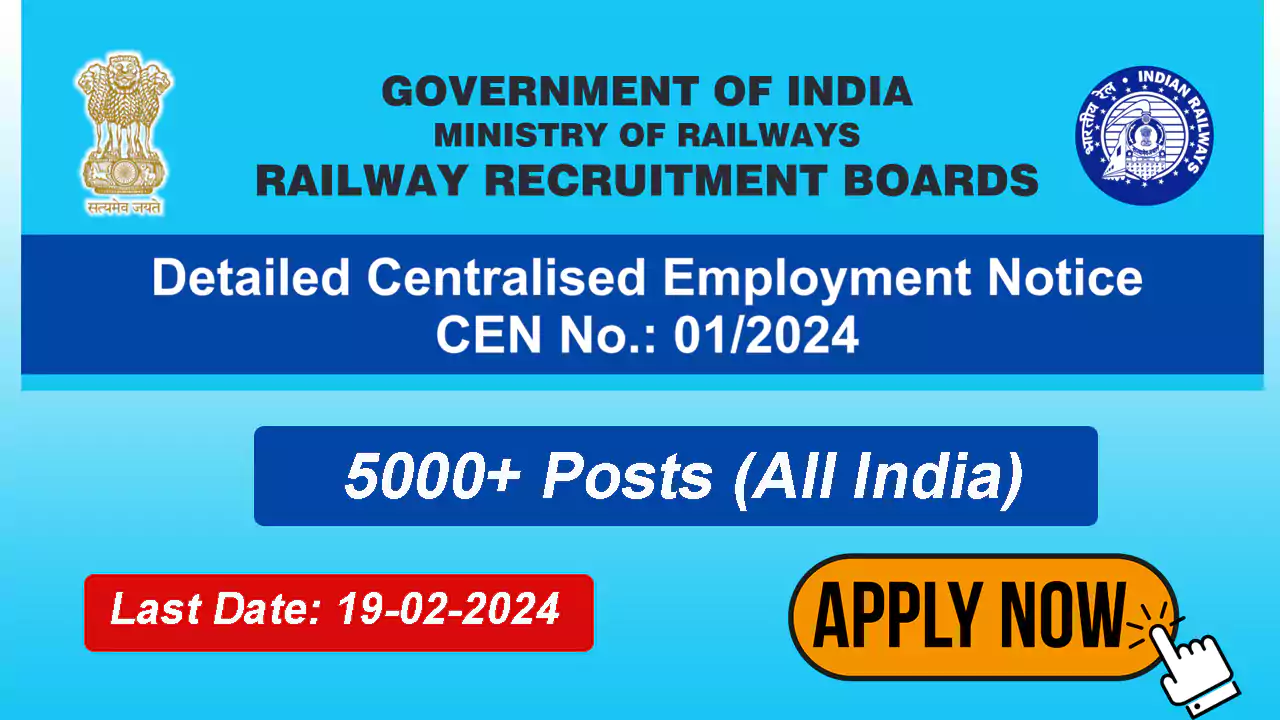 5000+ Job Vacancies in Indian Railways; Recruitment of ALP (CEN No. 01/2024)