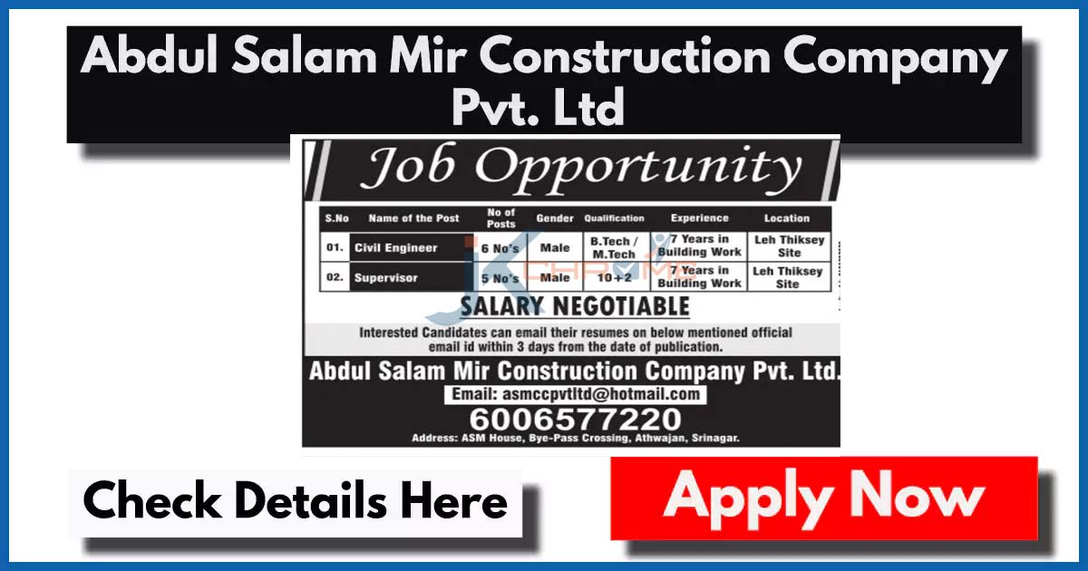 Abdul Salam Mir Construction Company Jobs 2024