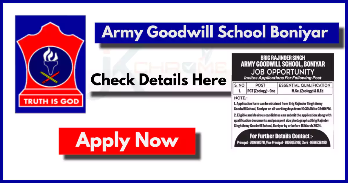 Army Goodwill School Boniyar Teacher Job Vacancy