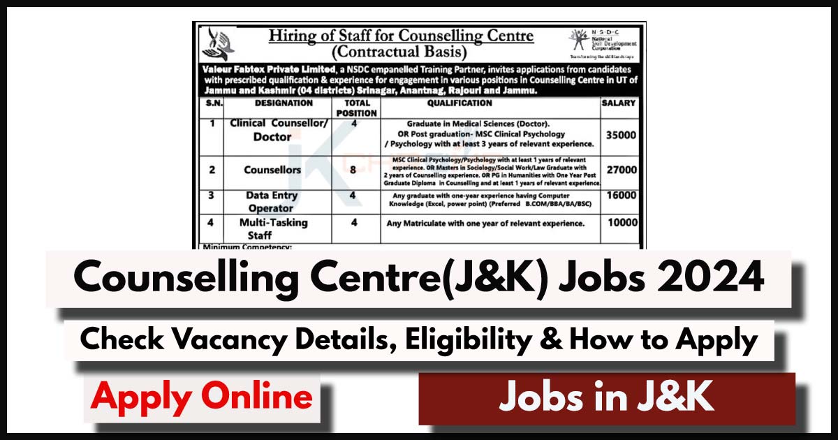 Counselling Centre Recruitment in J&K 2024 Notification Out: How to Apply