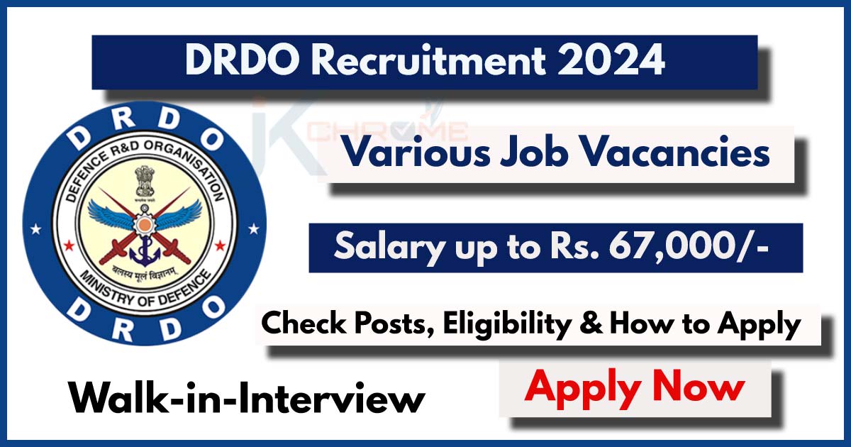 DRDO Recruitment 2024 Notification Out: Apply for JRF, RA Posts