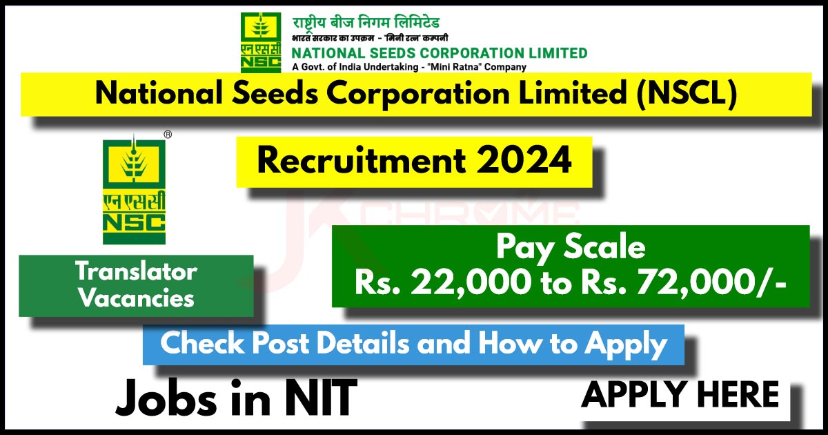 National Seeds Corporation Limited (NSCL) Recruitment 2024: Check Details and Apply