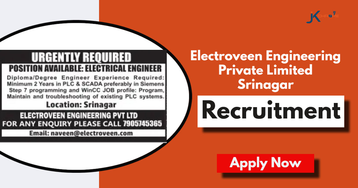 Electrical Engineer Job Vacancy in Electroveen Engineering Pvt Ltd Srinagar
