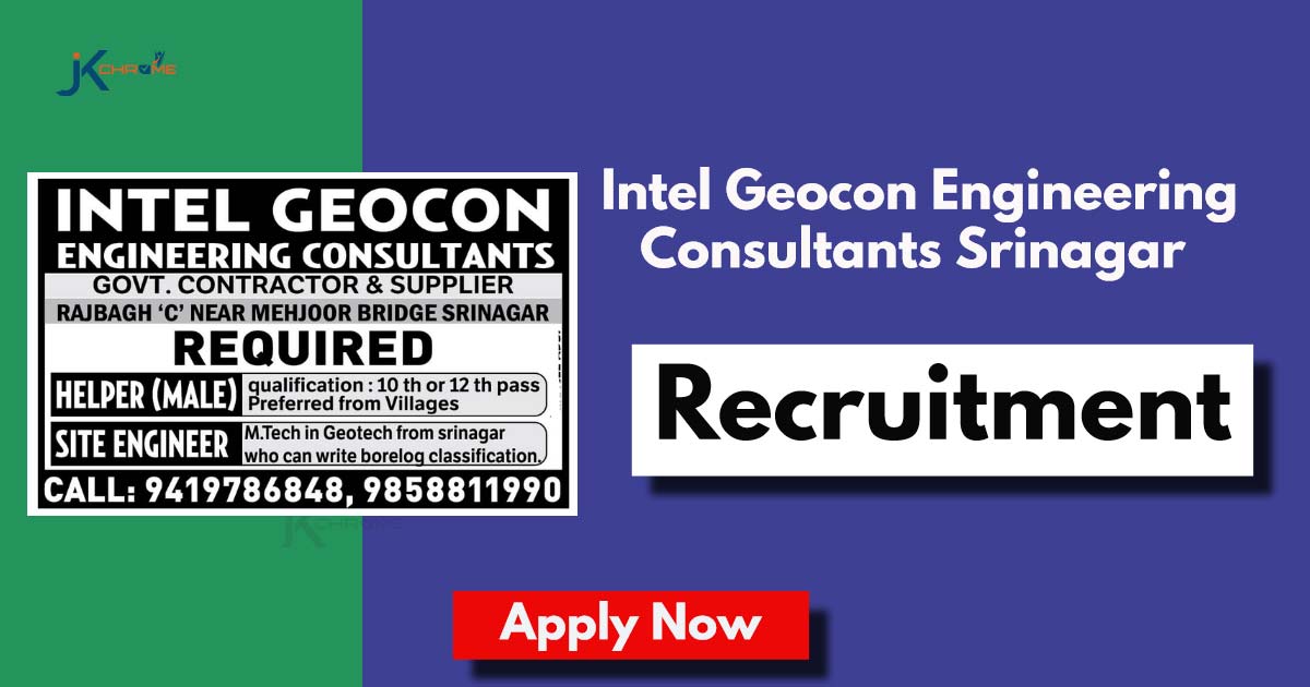 Site Engineer, Helper Posts in Intel Geocon Engineering Consultants Srinagar