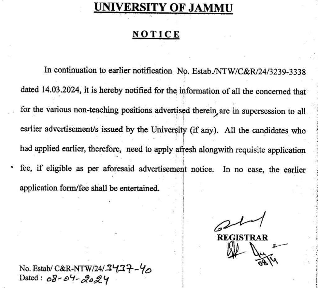 Jammu University Recruitment 2024: Check Vacancy Details and Apply Online