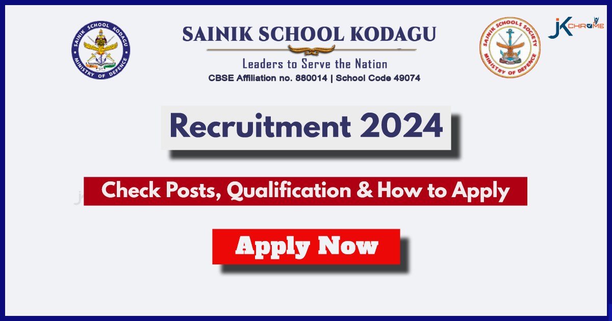 Sainik School Kodagu Recruitment 2024: Check Posts, Eligibility and How to Apply