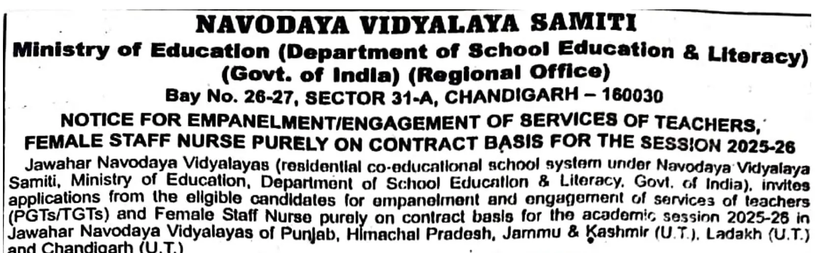NVS 2025 Notification Out for Teachers and Staff Nurse Posts – Apply by 23 April NVS 2025 Notification Out for Teachers and Staff Nurse Posts – Apply by 23 April